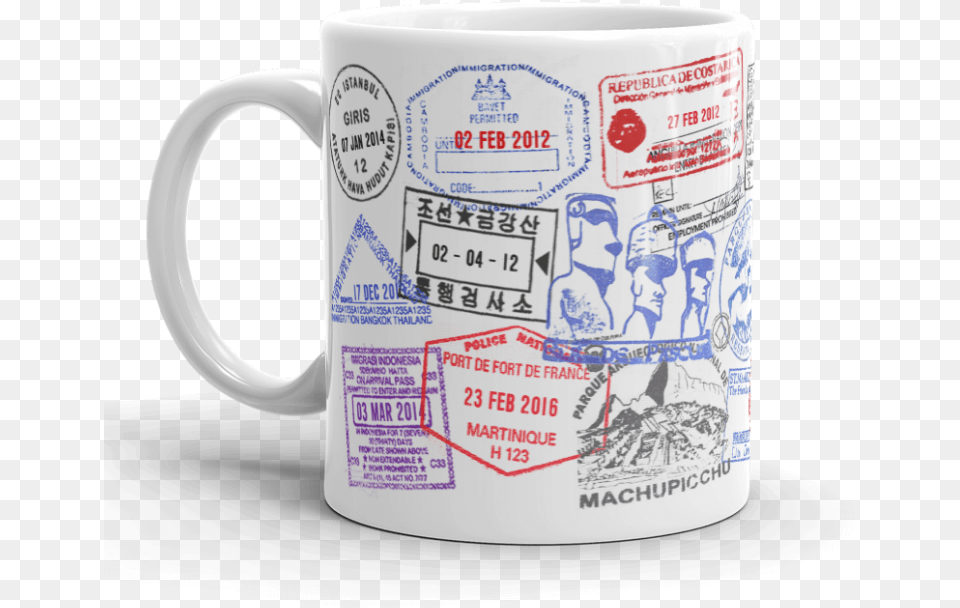Custom Passport Stamp Coffee Mug The Travel Bible Shop Coffee Cup, Person, Face, Head, Beverage Png
