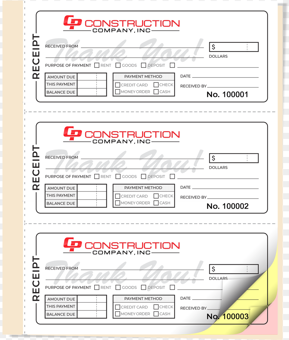 Custom Personalized Receipt Books And Forms Horizontal, Page, Text Free Png