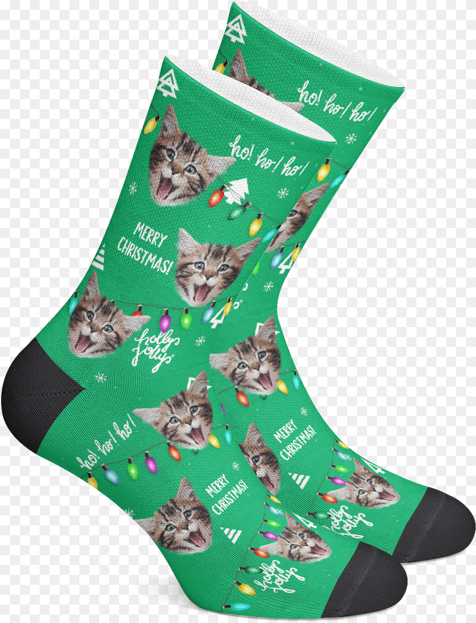 Custom Photo Socks Christmas Lights Put Any Face Person Cat Or Dog Sock, Hosiery, Clothing, Pet, Mammal Png