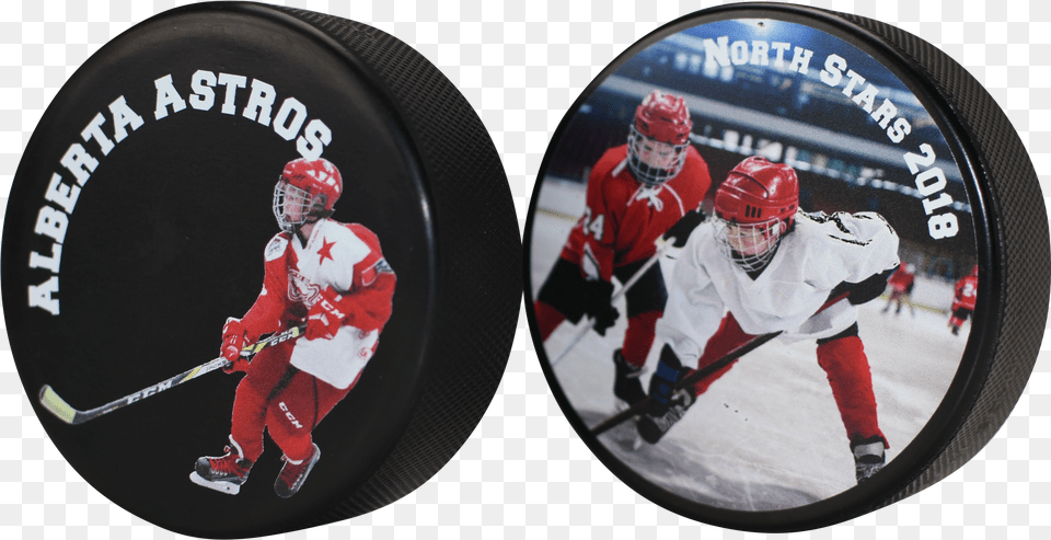 Custom Printed Hockey Puck College Ice Hockey, Adult, Person, Man, Male Png Image
