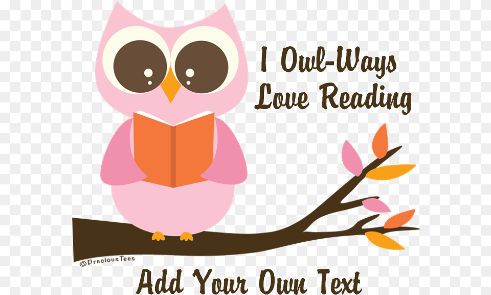 Custom Reading Owl Pink Banner Cute Owl Reading Clipart, Mail, Envelope, Greeting Card, Art Png Image