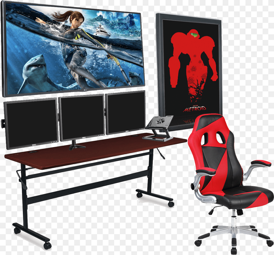 Custom Video Gaming Desk Gaming Desk Transparent, Chair, Furniture, Computer Hardware, Electronics Png Image