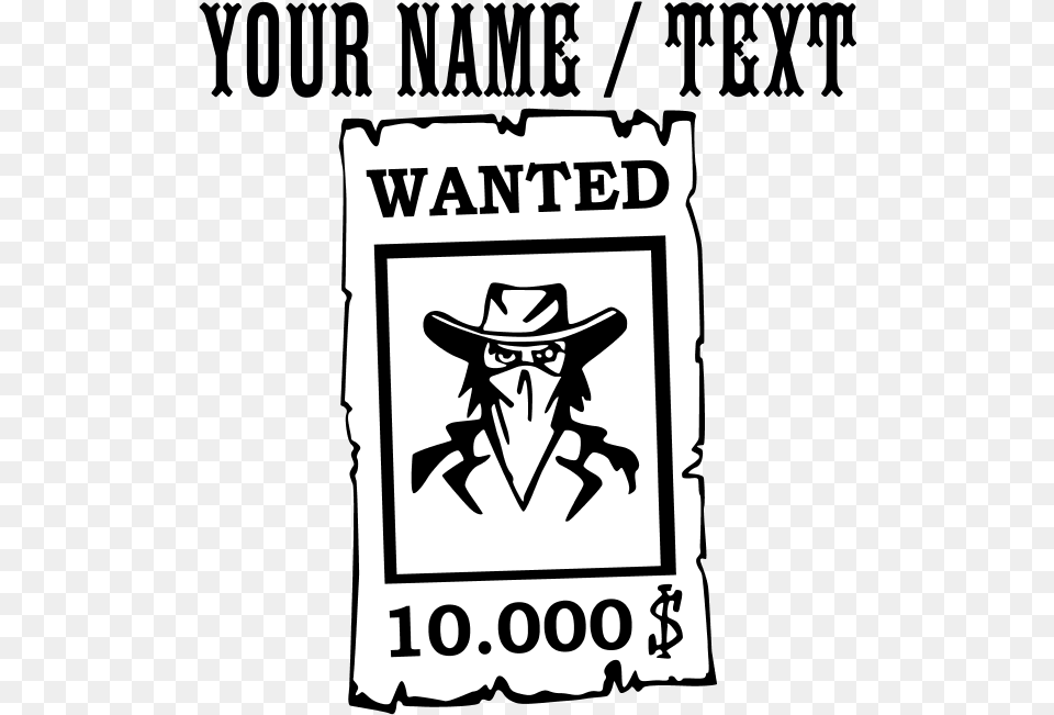 Custom Wanted Poster Shower Curtain Cartoon, Clothing, Hat, Person, Stencil Free Transparent Png