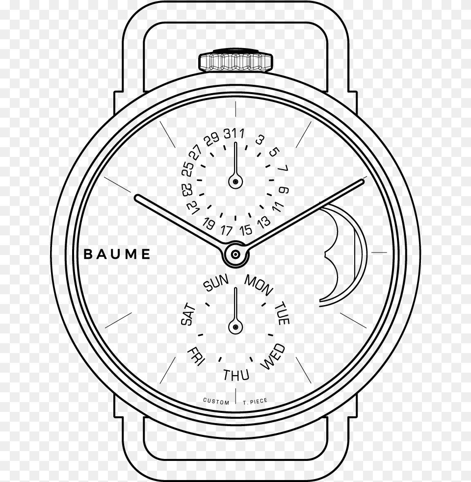 Custom Watch 35mm Moonphase Line Art, Wristwatch, Arm, Body Part, Person Free Png Download
