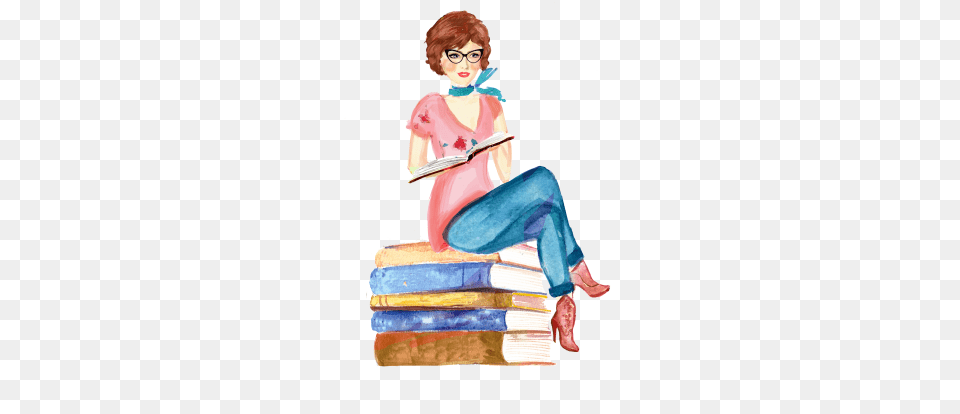 Custom Watercolor Illustration Of Me By Marianna At Sitting, Book, Person, Publication, Reading Free Png Download