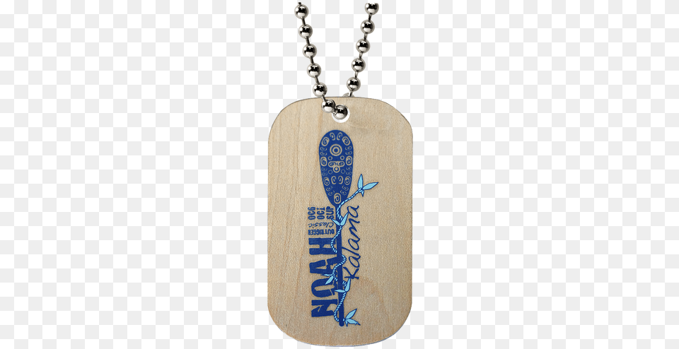 Custom Wooden Dog Tag With Blue Imprint On A Ball Chain Ball Chain, Accessories, Jewelry, Necklace, Pendant Png Image