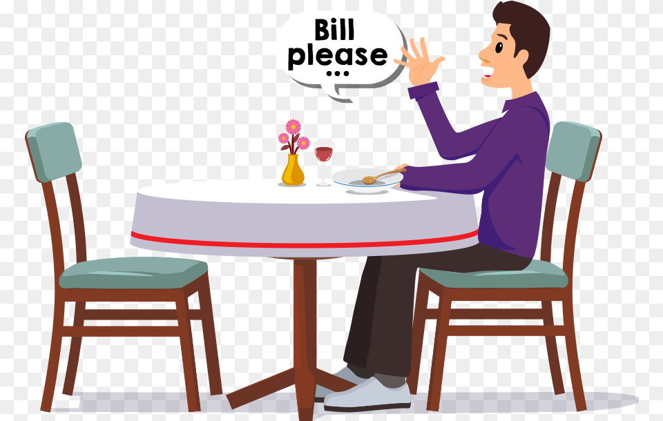 Customer Finish Eating And Call For A Bill Waiter And Customer Clipart, Furniture, Architecture, Table, Building Png