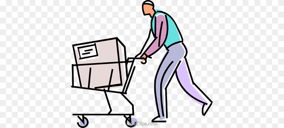 Customer With A Box In His Shopping Cart Royalty Vector Clip, Person, Walking, Cleaning, Lawn Png Image