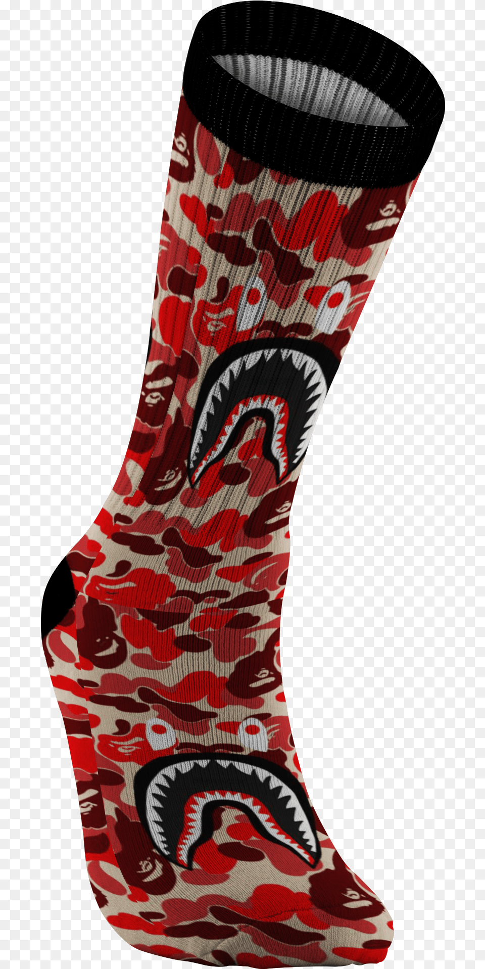 Customized Bape Red Camouflage Shark Design Print Socks Sock, Clothing, Hosiery, Adult, Female Png