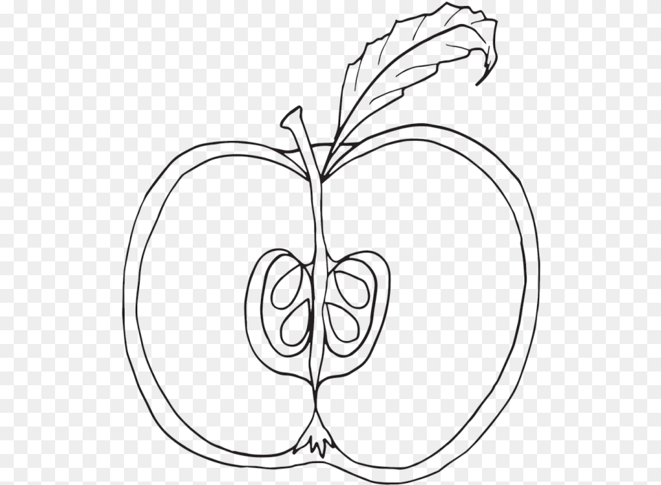 Cut Apple Coloring Page, Text, Art, Drawing, Handwriting Png Image