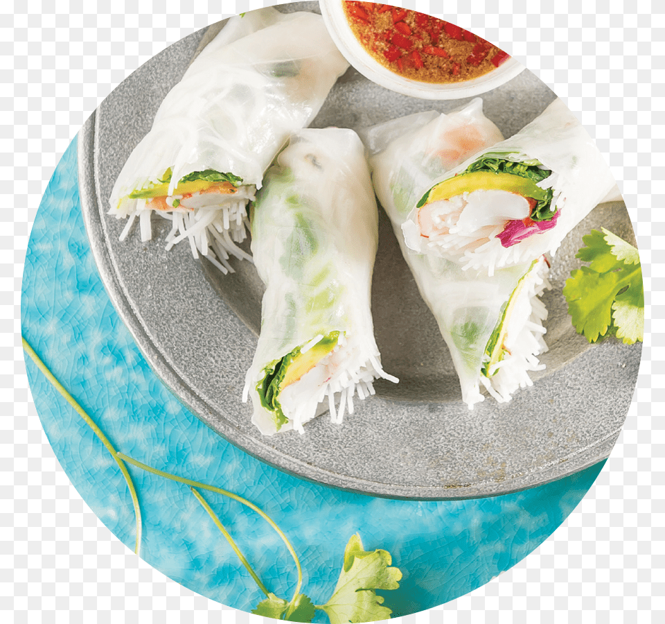 Cut Each Spring Roll In Half And Serve With Accompanying Gi Cun, Food, Food Presentation, Meal, Sandwich Wrap Free Png