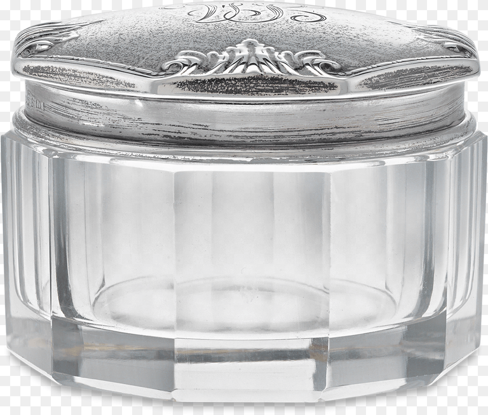 Cut Glass And Sterling Silver Cosmetics Jar, Pottery Png Image