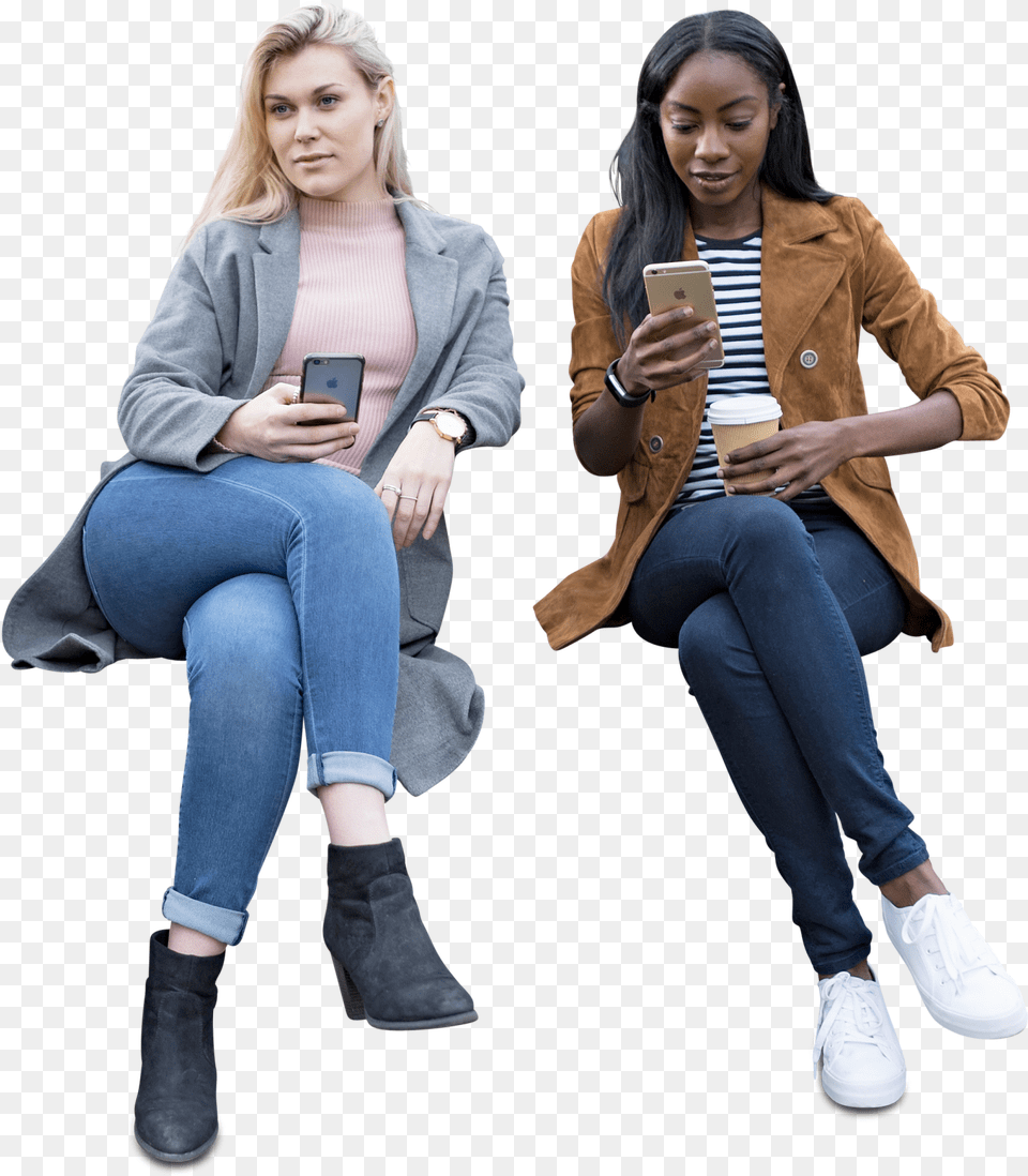 Cut Out Women Friends Sitting People Sitting, Pants, Person, Shoe, Jacket Free Png Download