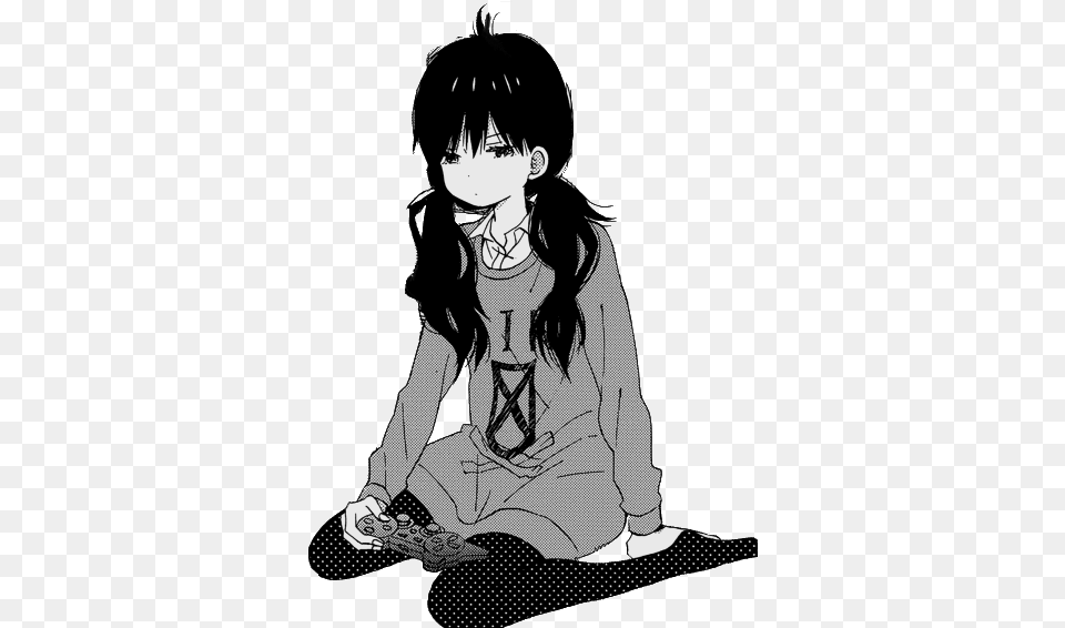 Cute Aesthetic Girl Gif Novocomtop Gamer Black Hair Anime Girl, Book, Comics, Publication, Person Free Png