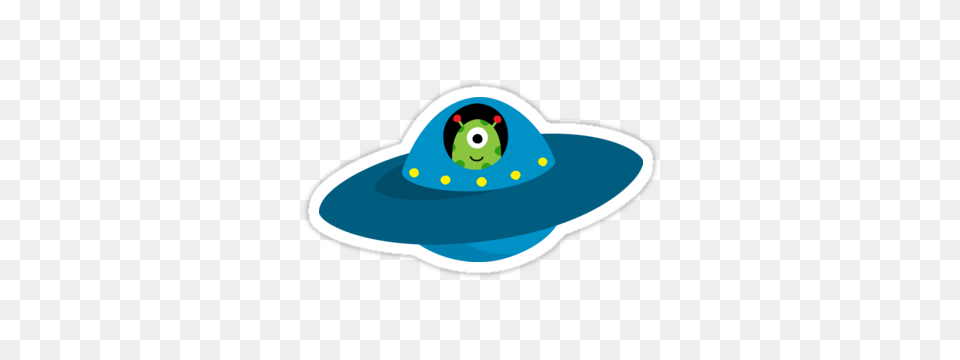Cute Alien In Flying Saucer Type Spaceship Sticker Sticker, Clothing, Sun Hat, Hat, Water Sports Free Png Download
