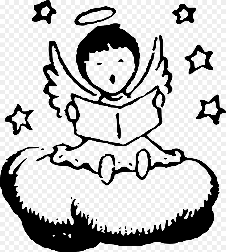 Cute Angel Clipart Black And White, Gray Png