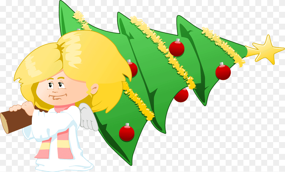Cute Angel With Christmas Tree Clipart, Baby, Face, Person, Head Png Image