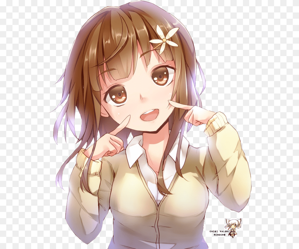 Cute Anime Girl Smiling By Mayomie Brown Hair Anime Girl, Publication, Book, Comics, Adult Free Transparent Png