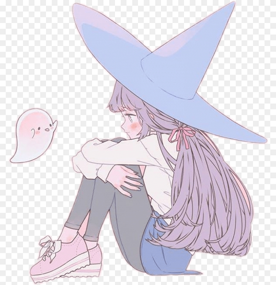 Cute Anime Girl Witch Hat Cute Anime Witch, Book, Clothing, Comics, Publication Free Transparent Png