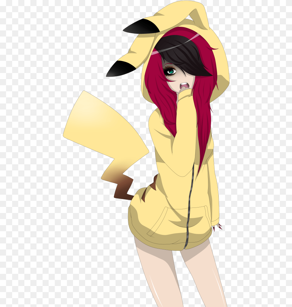 Cute Anime Girl With Pikachu Hoodie, Book, Clothing, Coat, Comics Png