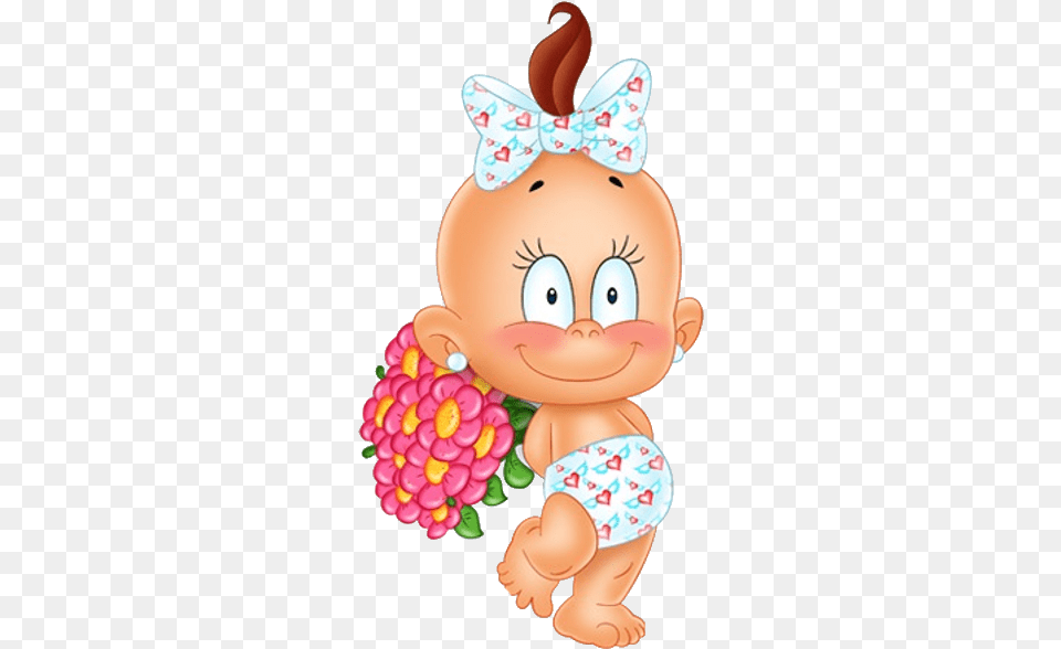 Cute Baby With Flowers Cartoon Clip Art Desenhos Fofos De Bebs, Nature, Outdoors, Snow, Snowman Free Transparent Png