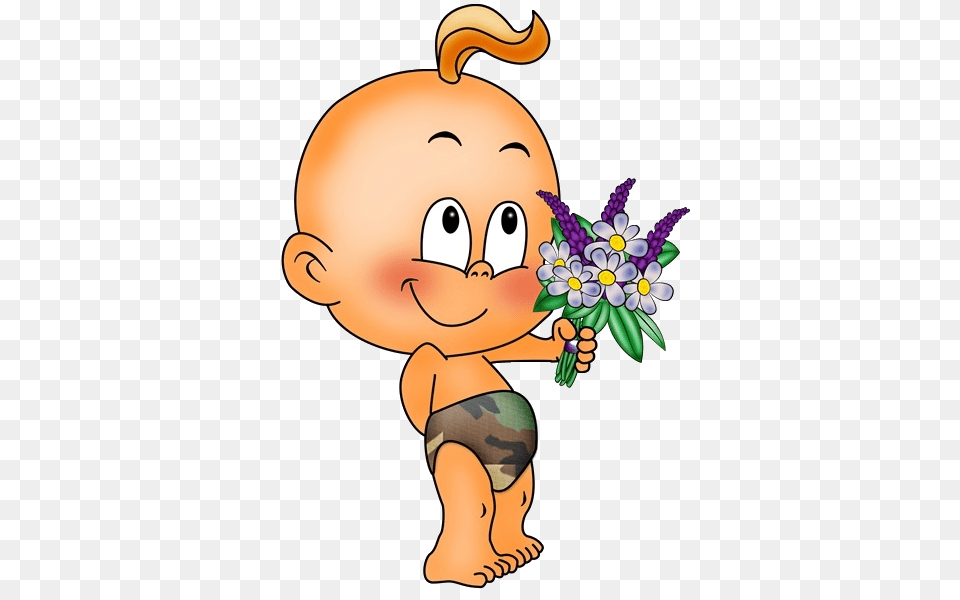 Cute Baby With Flowers Cartoon Clip Art Images Are, Graphics, Person, Face, Head Png Image