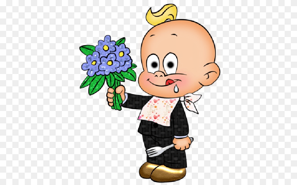 Cute Baby With Flowers Cartoon Clip Art Images Are, Person, Face, Head, Cutlery Free Png