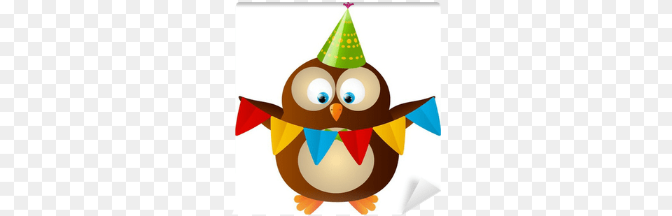 Cute Birthday Owl With Party Flags Wall Mural Pixers Geburtstag Eule Clipart, Clothing, Hat, Nature, Outdoors Free Png