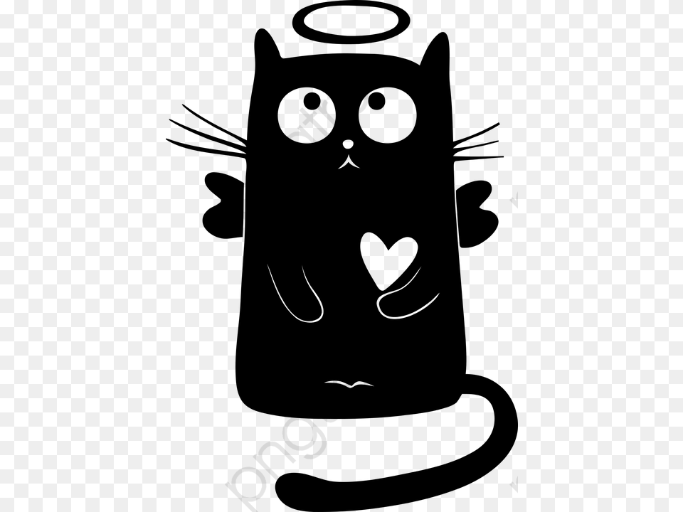 Cute Black Cat Angel Cute Black Cat Clipart Gato Preto Anjo, Gray Free Png Download