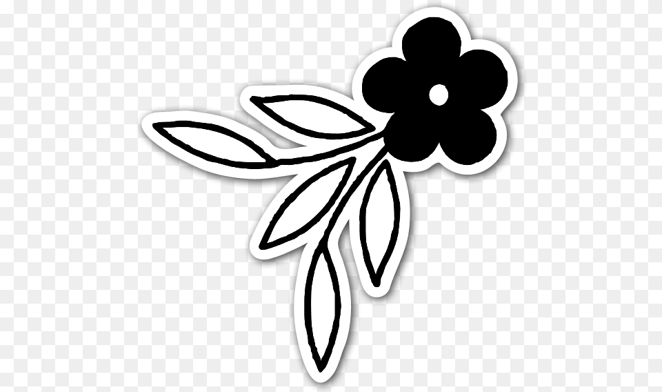 Cute Black Flower Stickerapp Cute Black And White Sticker, Art, Graphics, Stencil, Floral Design Png Image