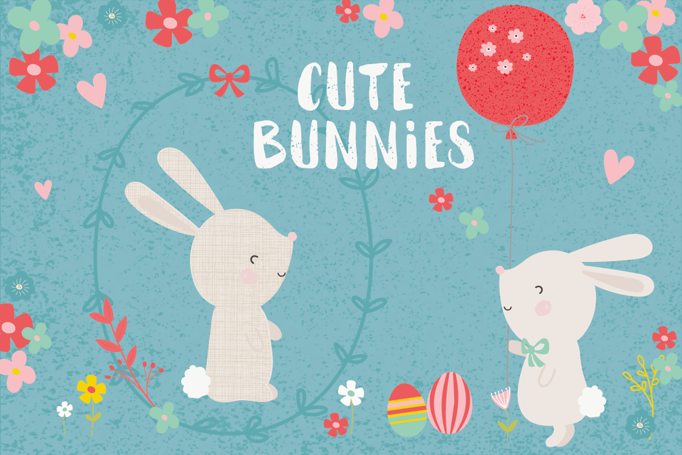 Cute Bunnies Example Image Cartoon, Applique, Pattern, Envelope, Greeting Card Free Png Download