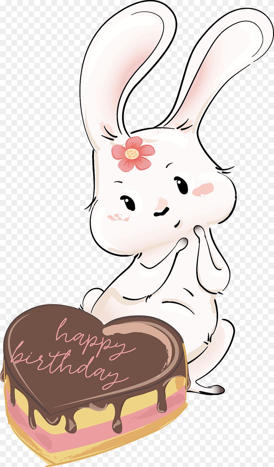 Cute Bunny With Her Birthday Cake Clipart, Icing, Food, Cream, Dessert Png