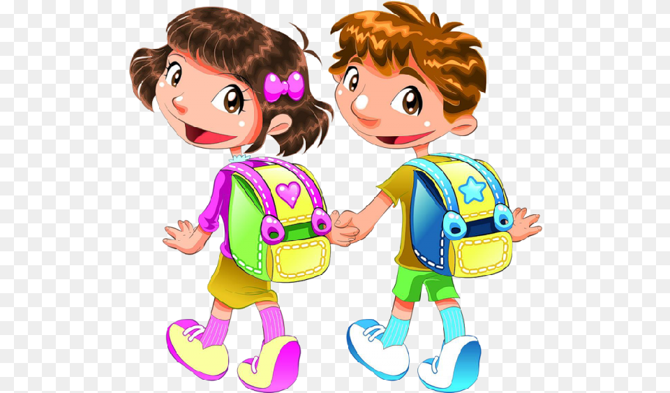 Cute Cartoon Funny School Children Clip Art Images Go To School Bag With Student, Baby, Backpack, Face, Head Free Png Download