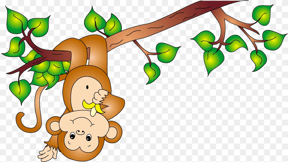Cute Cartoon Monkey Background Monkey On Tree Cartoon, Produce, Plant, Food, Fruit Png Image