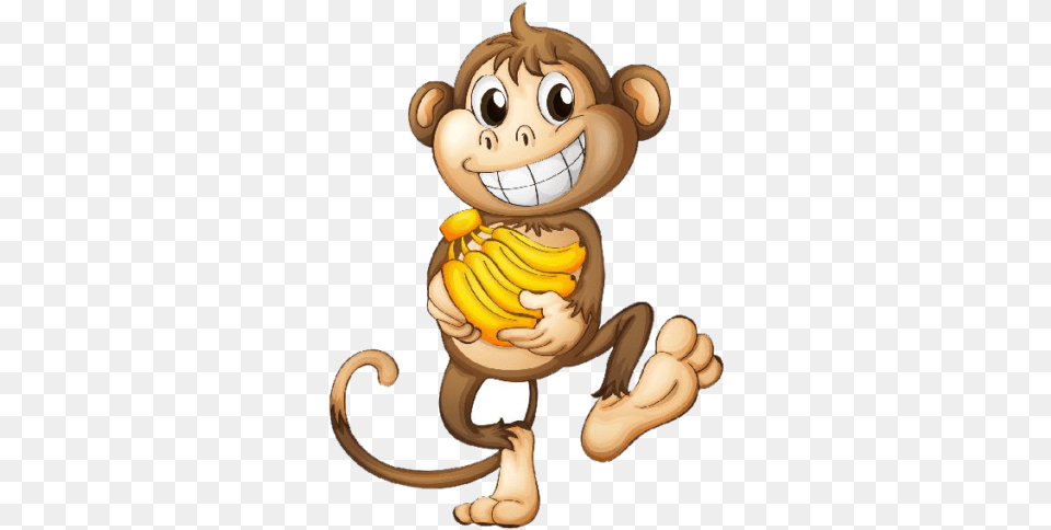 Cute Cartoon Monkey Transparent Transparent Cartoon Monkey, Banana, Food, Fruit, Plant Free Png