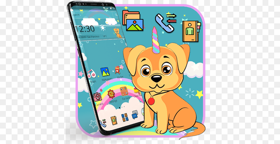 Cute Cartoon Unicorn Puppy Theme Apps En Google Play Smartphone, Electronics, Phone, Mobile Phone, Face Free Transparent Png