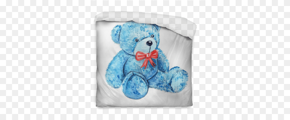 Cute Cartoon Watercolor Plush Toy Blue Bear Illustration Watercolor Painting, Cushion, Home Decor, Teddy Bear Free Png Download