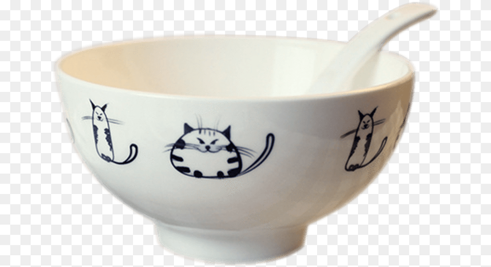Cute Cat Souprice Bowls Freakypetclass Spoon Cat In Bowl, Soup Bowl, Cup, Beverage, Coffee Free Png Download