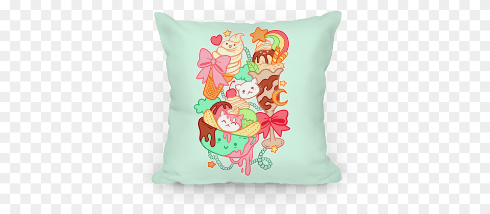 Cute Cat Sundae Amp Kawaii Ice Cream Pillow Kawaii Ice Cream Cat, Cushion, Home Decor, Pattern Png Image