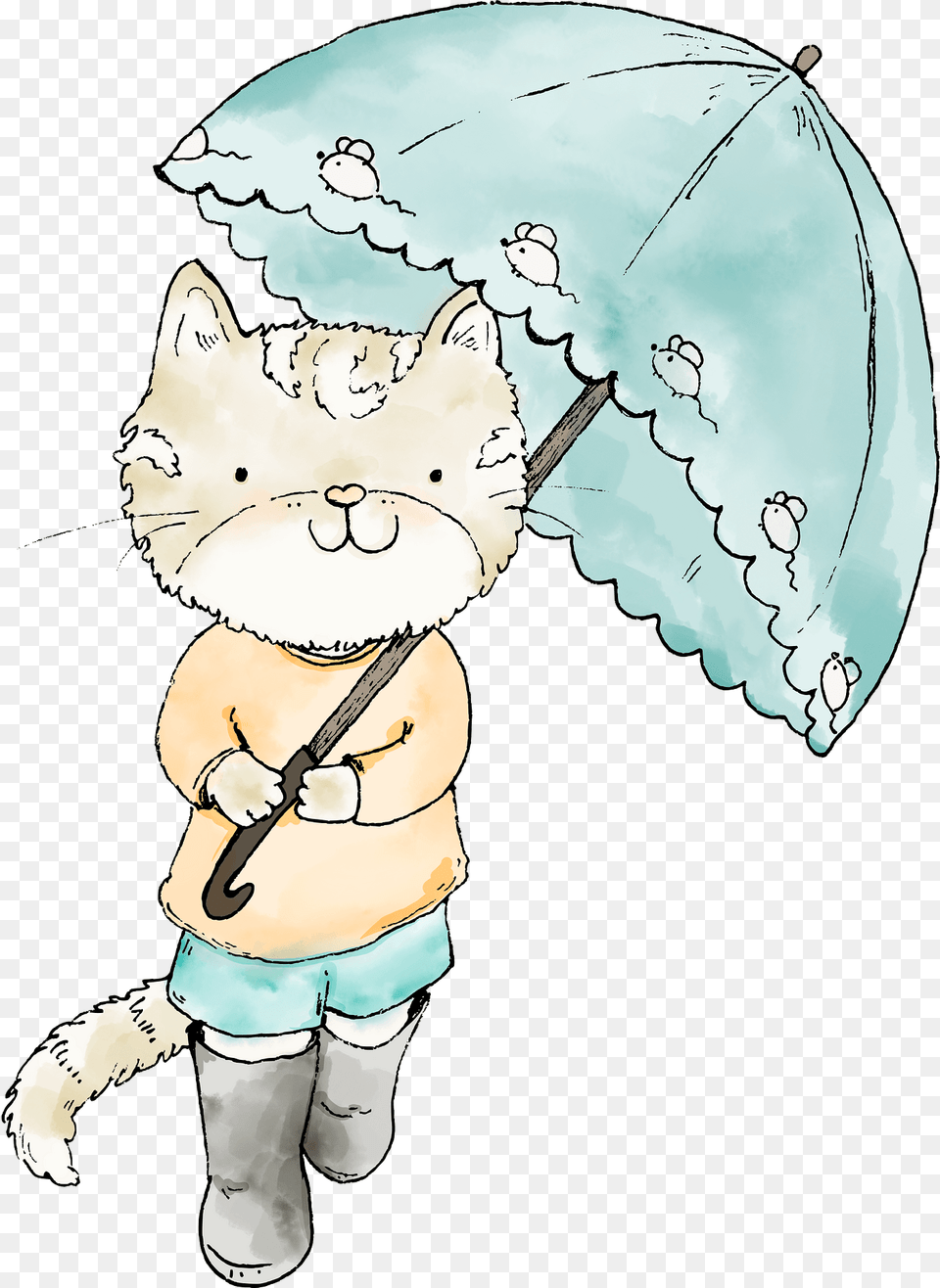 Cute Cat Under Umbrella Clipart, Baby, Person, Canopy, Face Free Png Download