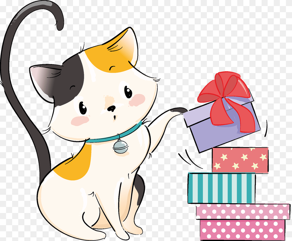 Cute Cat With Gifts Boxes Clipart, Animal, Fish, Sea Life, Shark Free Transparent Png