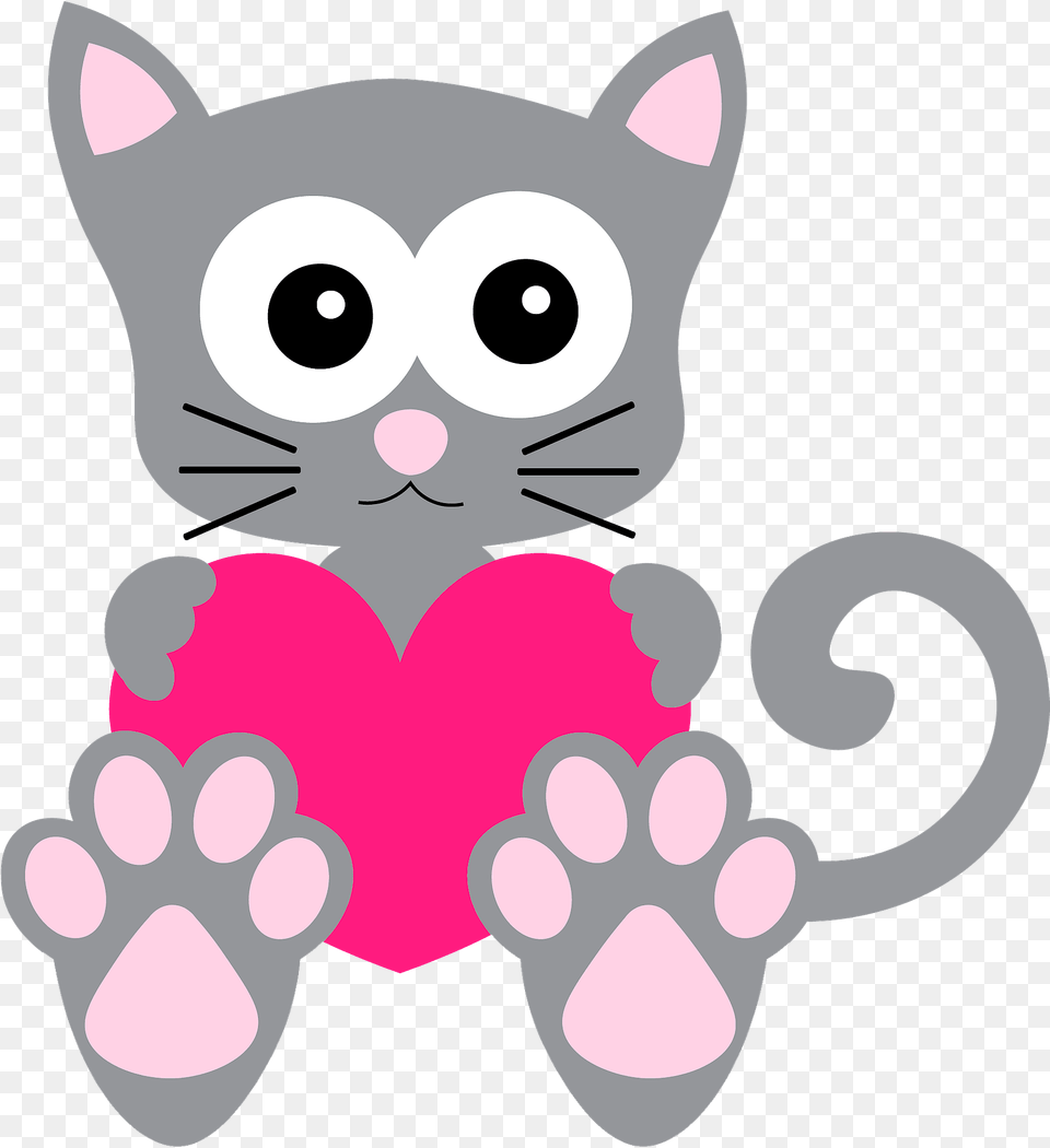 Cute Cat With Heart Clipart Cat, Animal, Bear, Mammal, Wildlife Free Png Download