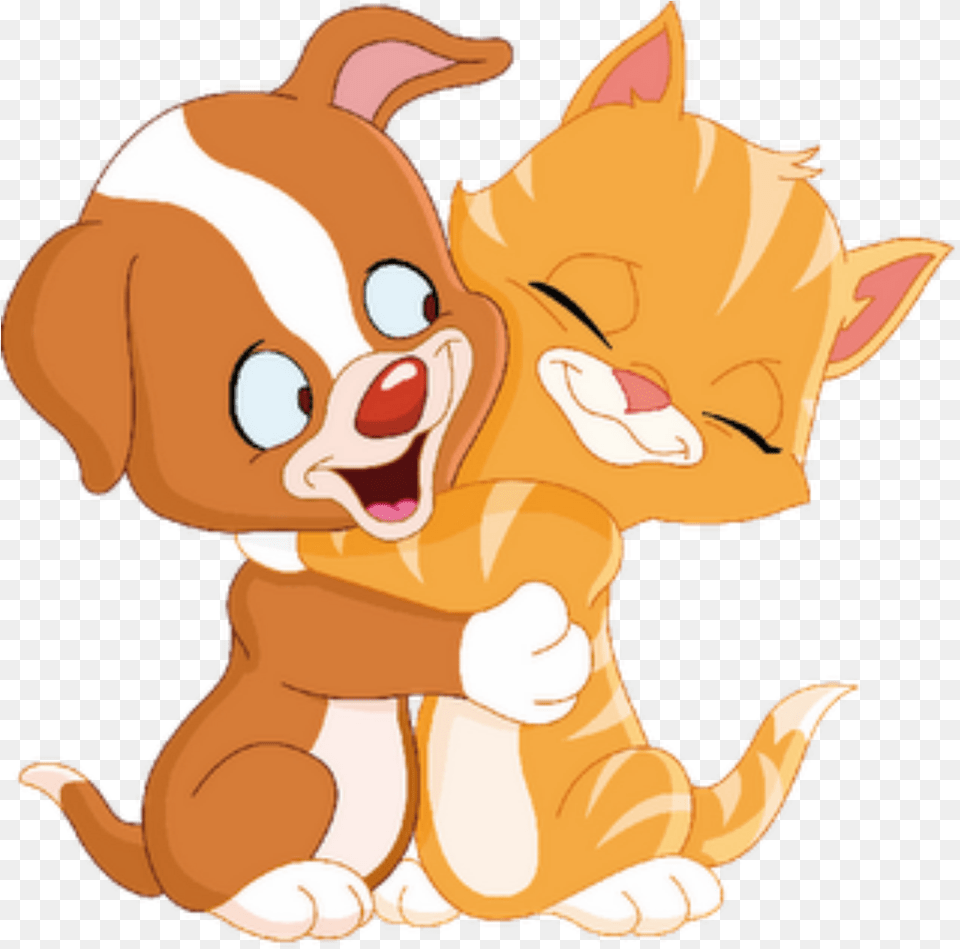 Cute Cats Dogs Animation Dog And Cat Hugging Clipart, Animal, Canine, Pet, Mammal Free Transparent Png