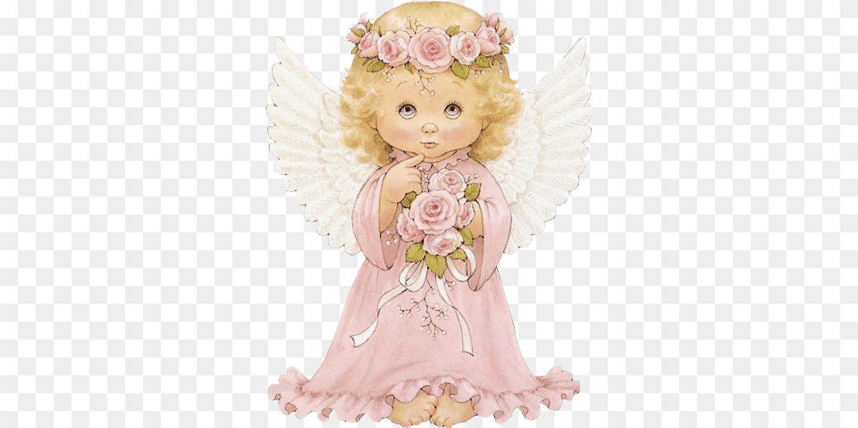 Cute Cherub With Roses Clipart Angel 367x478 Cute Girl Angel Clipart, Baby, Doll, Person, Toy Png Image