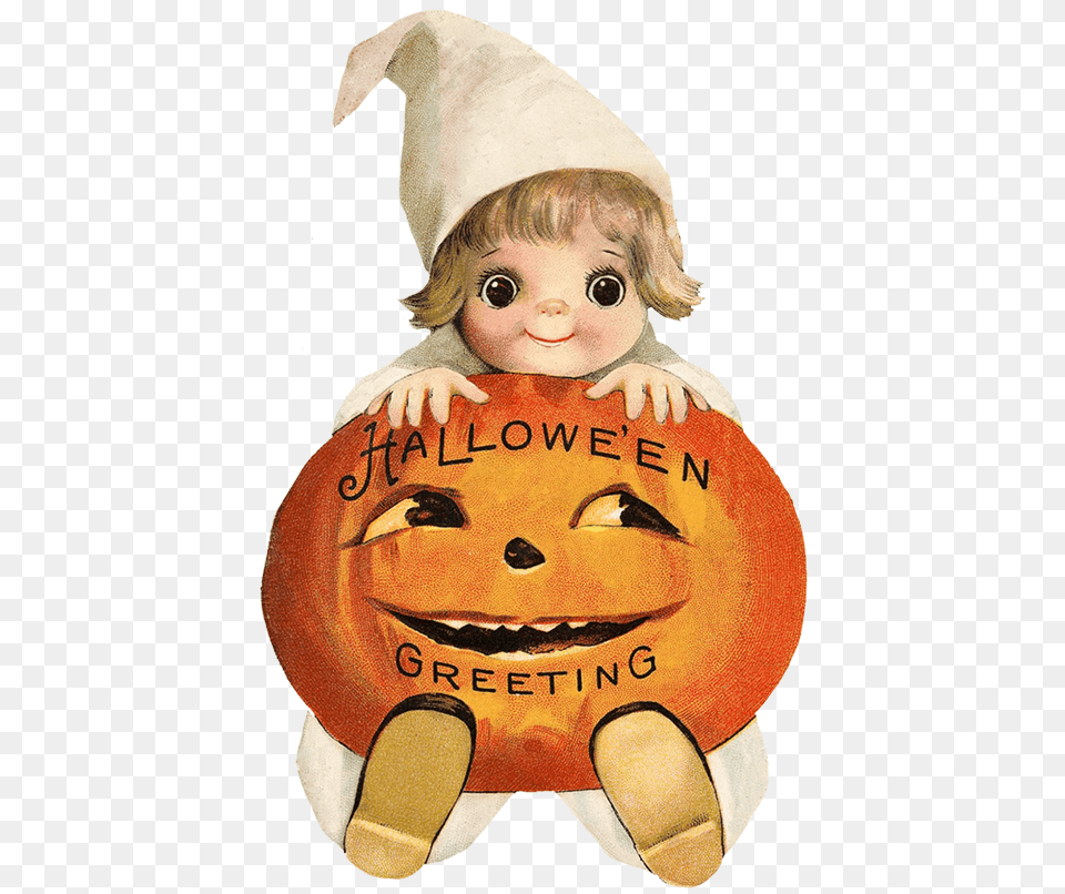 Cute Child With Pumpkin Head Halloween Clip Art Vintage, Person, Baby, Produce, Plant Free Png Download