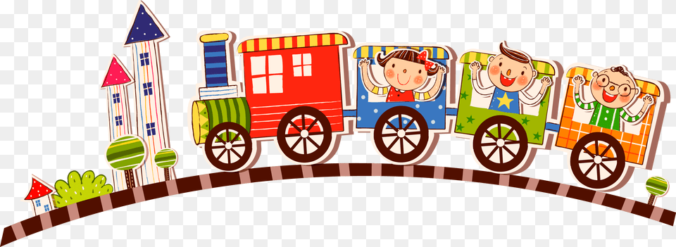 Cute Children Vector Korean 2016 Cartoon Clipart Train With Children Cartoon, Machine, Wheel, Baby, Person Png Image
