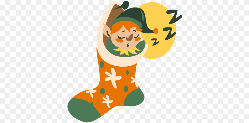 Cute Christmas Elf Sleeping Sock Transparent U0026 Svg Cartoon, Baby, Person, Face, Head Free Png