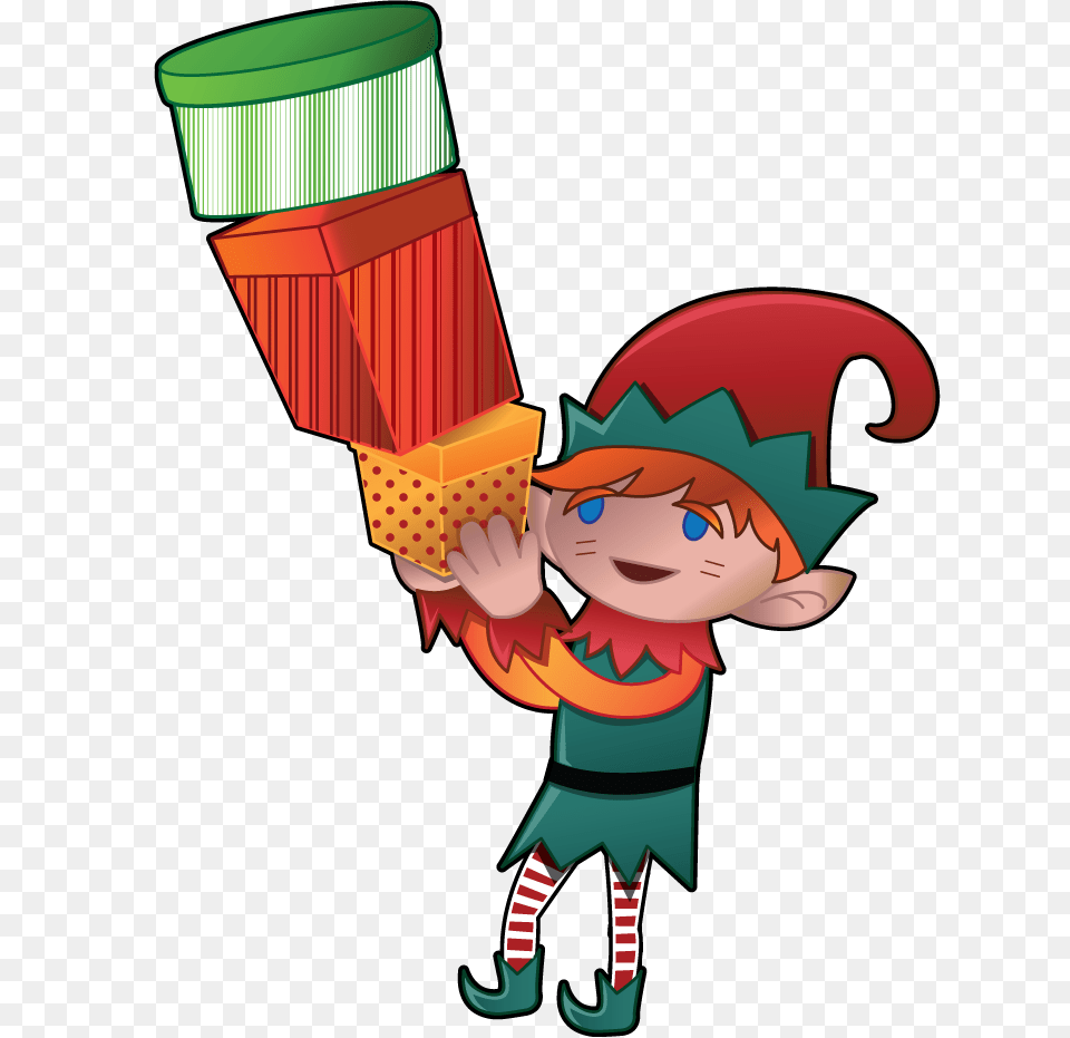 Cute Christmas Elf With Gift, Face, Head, Person, Baby Png Image