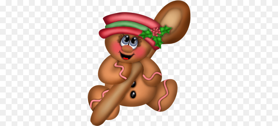 Cute Christmas Gingerbread Ornament With Spoon Cute Gingerbread Christmas, Food, Sweets, Nature, Outdoors Free Transparent Png