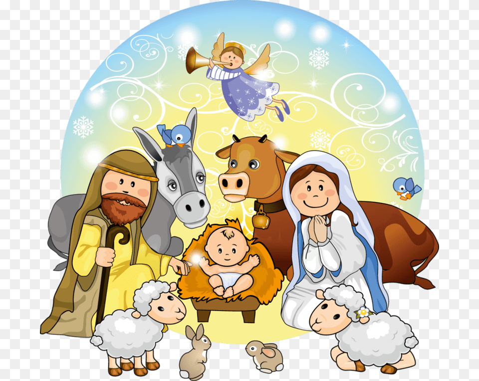 Cute Christmas Nativity Scene Clip Christmas Nativity Cartoon, Book, Comics, People, Person Free Png Download